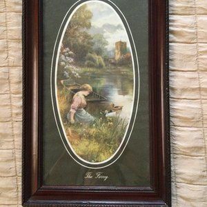 vintage print the ferry in a vintage frame wall art wall decor woman boat duck